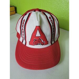 Vintage 70s Arkansas Razorbacks Snapback Trucker Hat, Striped Cap - MADE IN USA